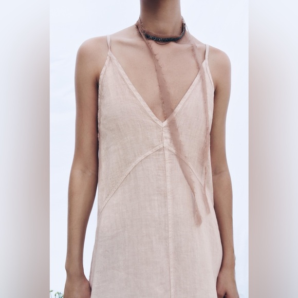 NWT Zara 100% Linen Long Midi Dress ZW Collection - Picture 3 of 9